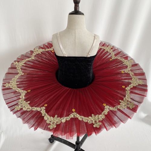 Children red with black velvet professional ballet dance dress for girls tutu skirt Don Quixote ballet stage costume stage performance group dance outfits